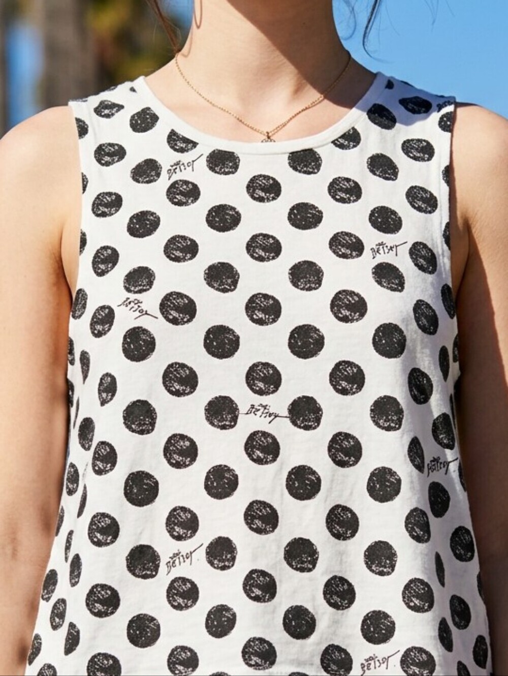 Women's Betsey Johnson Oversized Polka Dot Tank Top Small White Black Summer